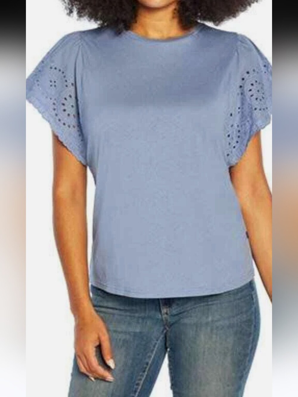 GAP Periwinkle Blue "English Manor" Eyelet Sleeve Short Sleeve Tee- Small